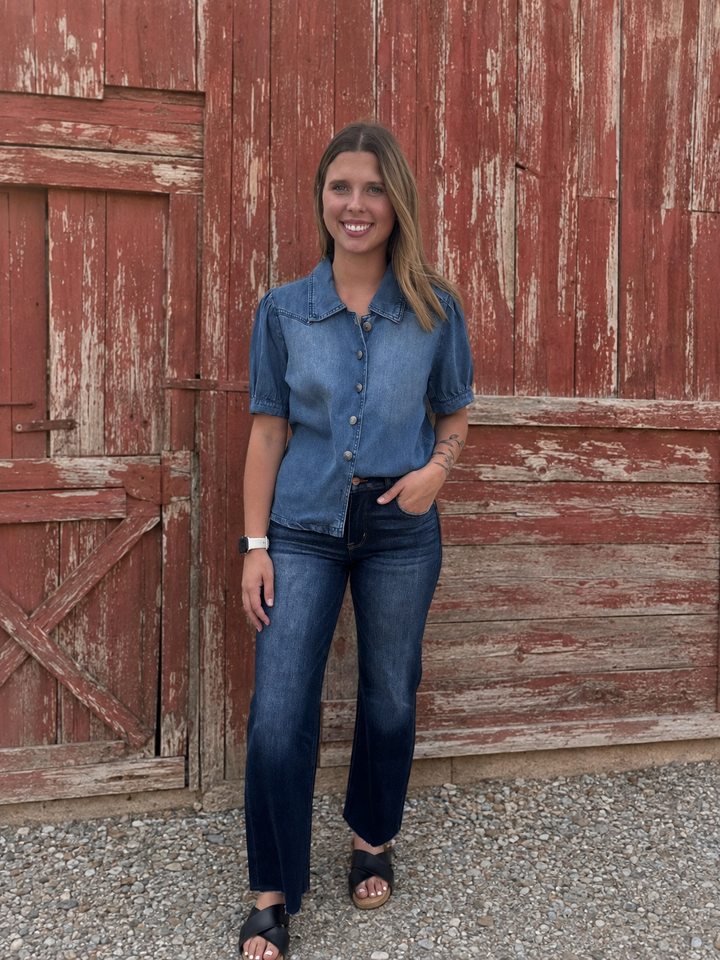 Risen Mid Rise Crop Straight Raw Hem Jeans