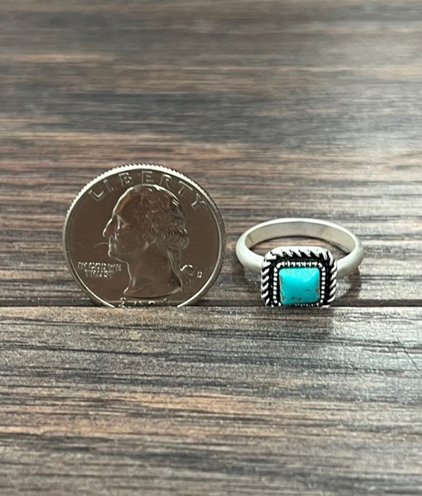 5MM Square Turquoise Adjustable Ring