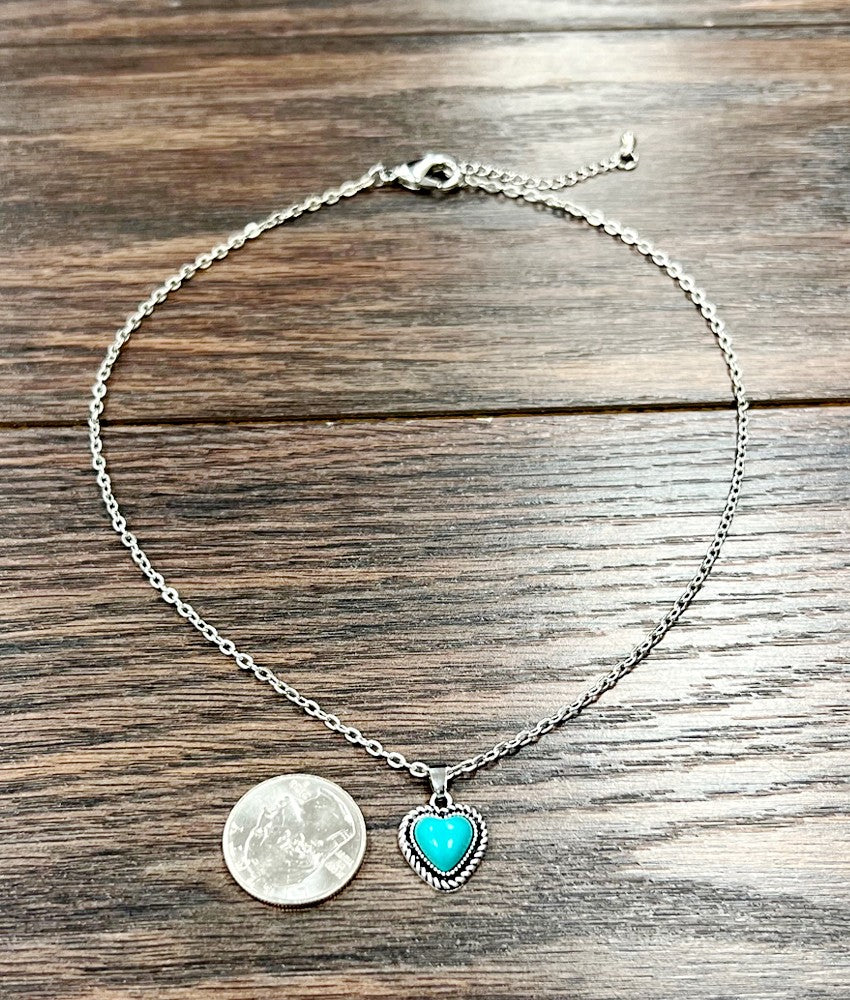 16" Turquoise Heart Stone Necklace