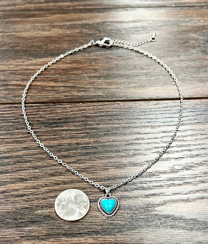 16" Turquoise Heart Stone Necklace