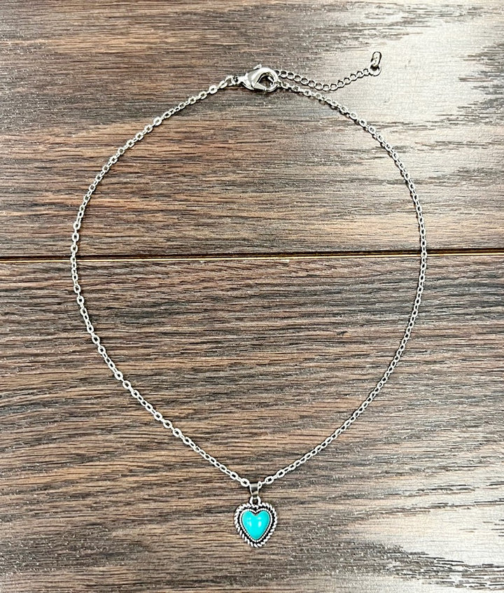 16" Turquoise Heart Stone Necklace