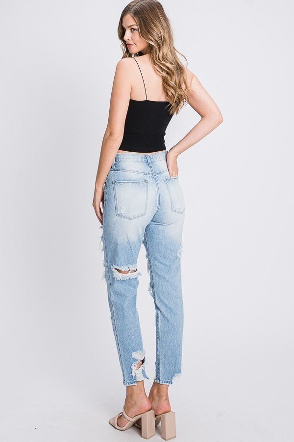 Distressed High Waisted Rigid Mom Jeans | gussieduponline