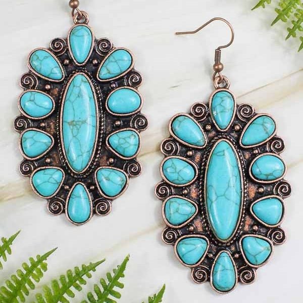 Western Scroll & Stone Earrings- 4 Colors | gussieduponline