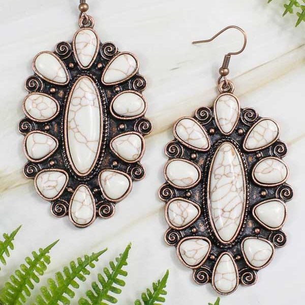 Western Scroll & Stone Earrings- 4 Colors | gussieduponline