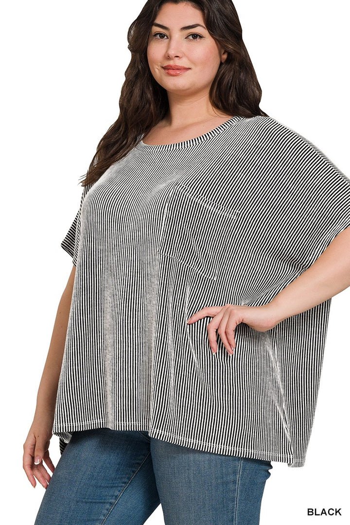 Plus Size Corded Rib Oversized Short Sleeve Top*