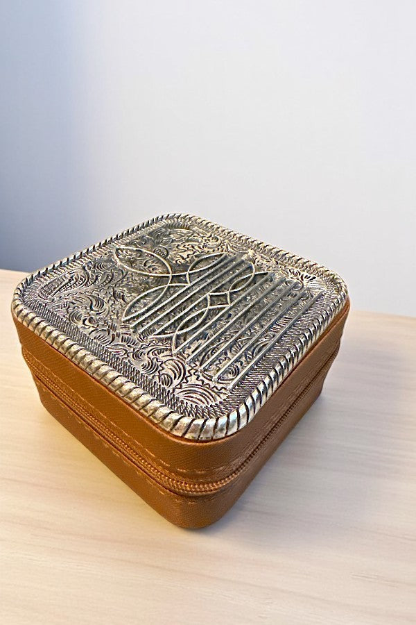 Western Bootstitch Metal Plate Jewelry Box- 2 Colors