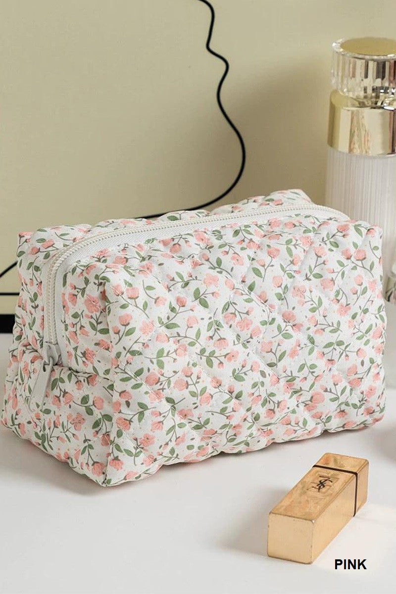 Ditsy Quilted Floral Cosmetic Pouch Bag - 4 Colors
