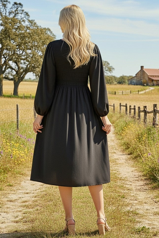 Beeson River Round Neck Smocked Midi Dress- 2 Colors