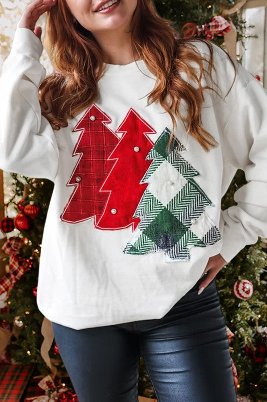 Christmas Tree Patched Drop Shoulder Sweatshirt*