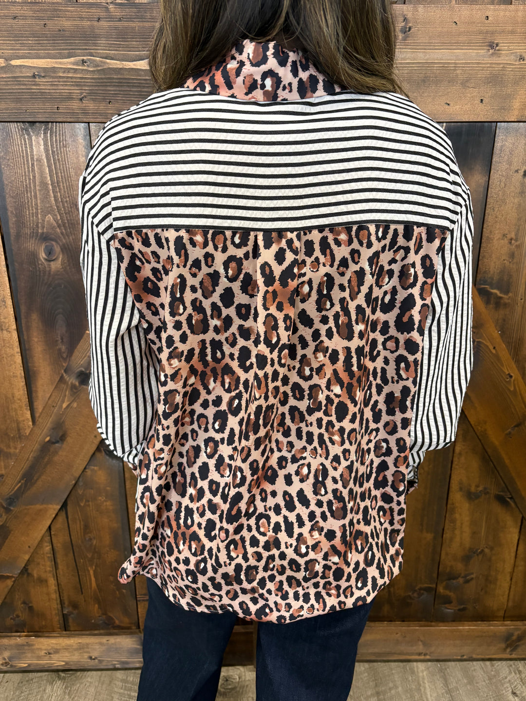 Western Contrast Leopard Stripes Blouse- 2 Colors