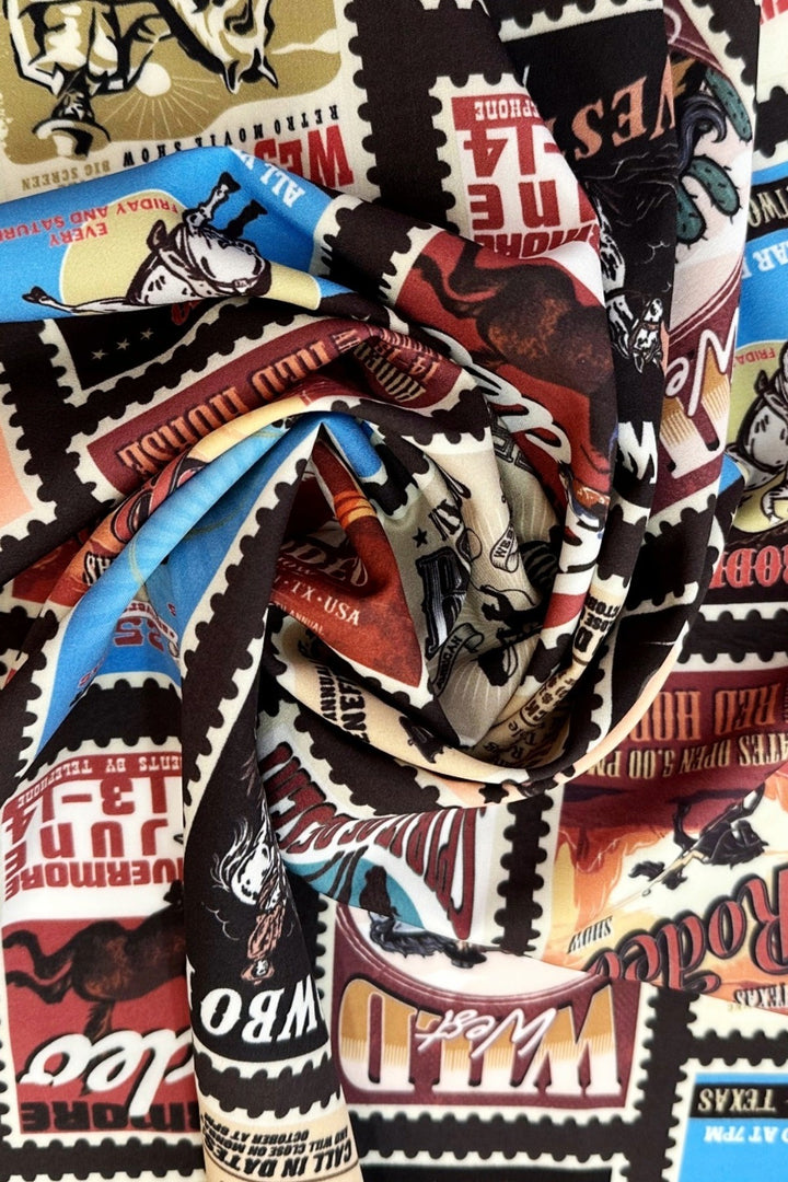 Western Blue Rodeo Horse Stamp Print Scarf