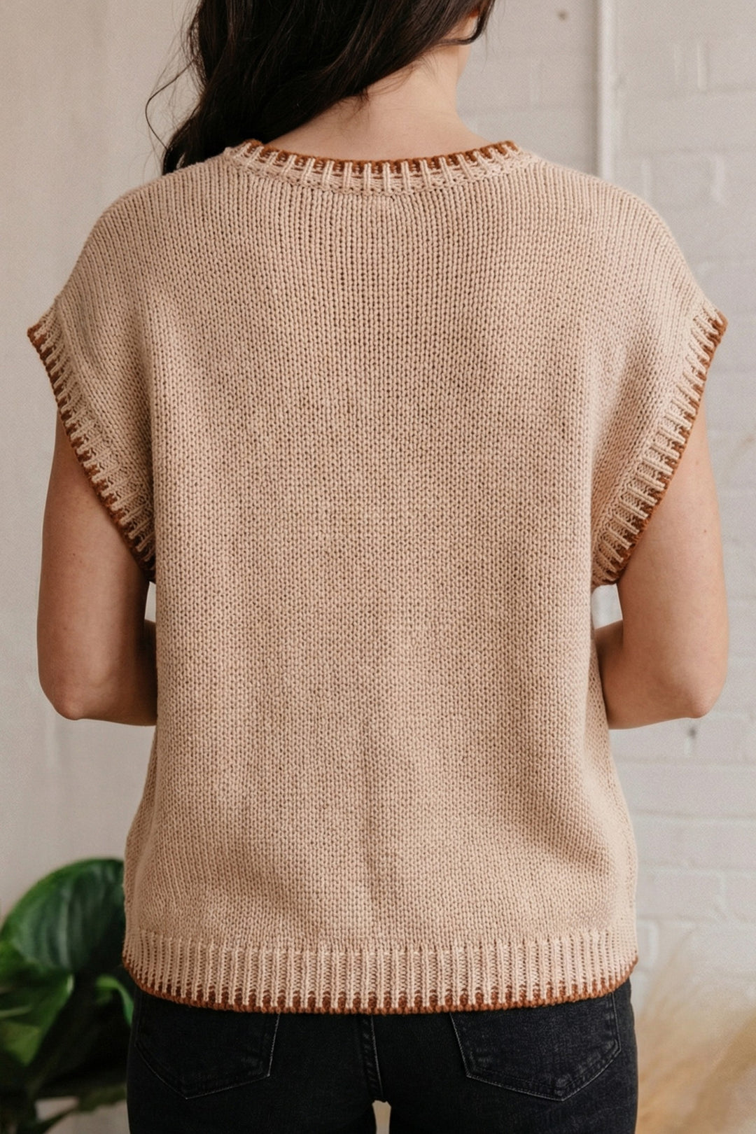 HOWDY Western Contrast Trim Knit Sweater