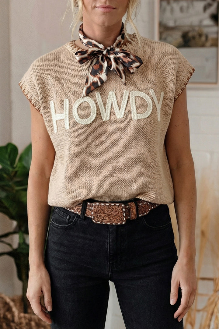 HOWDY Western Contrast Trim Knit Sweater