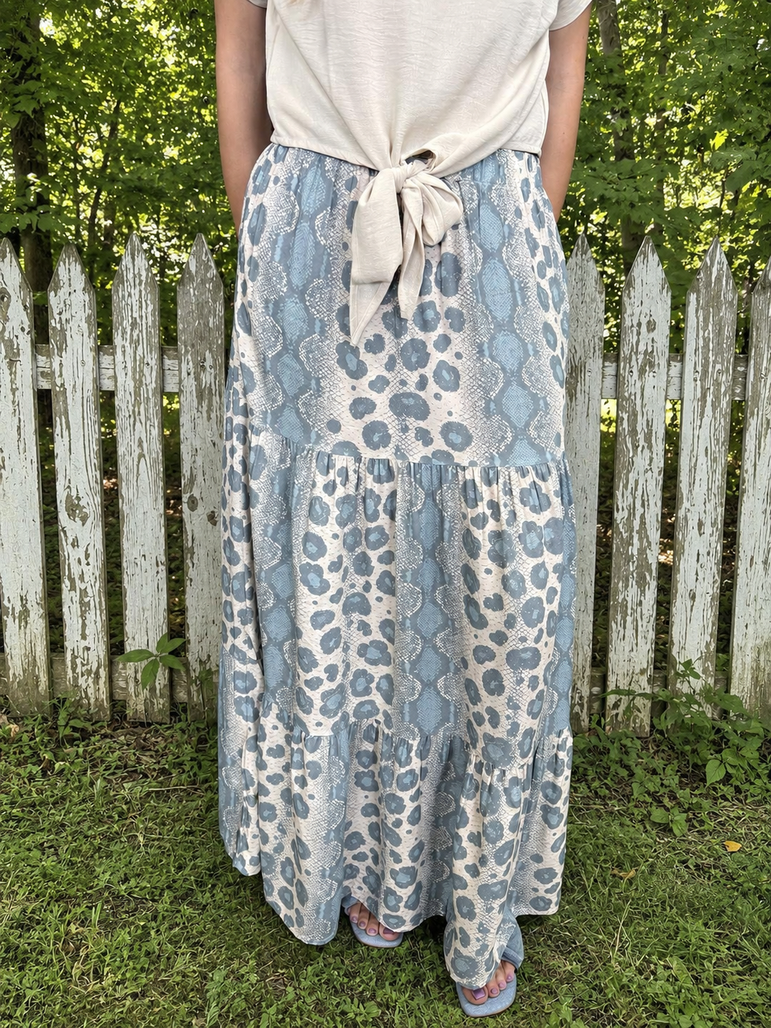 Light Blue Leopard Printed Ruffle Skirt