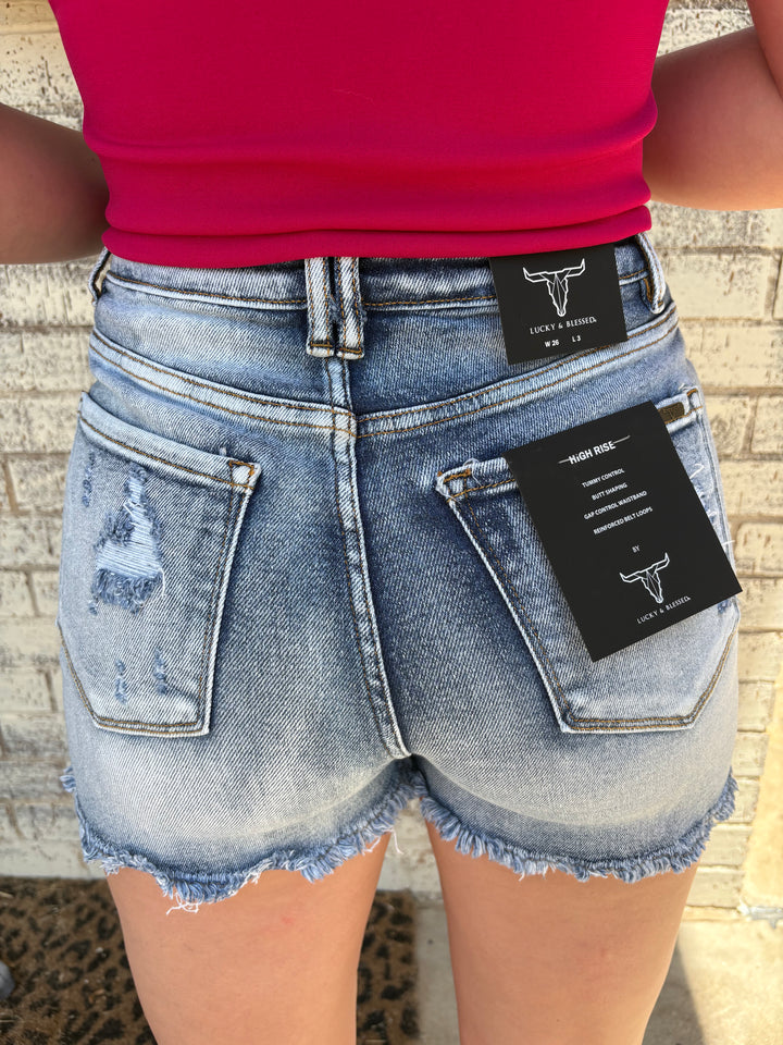Distressed Tummy Control Denim Shorts - 2 Colors*
