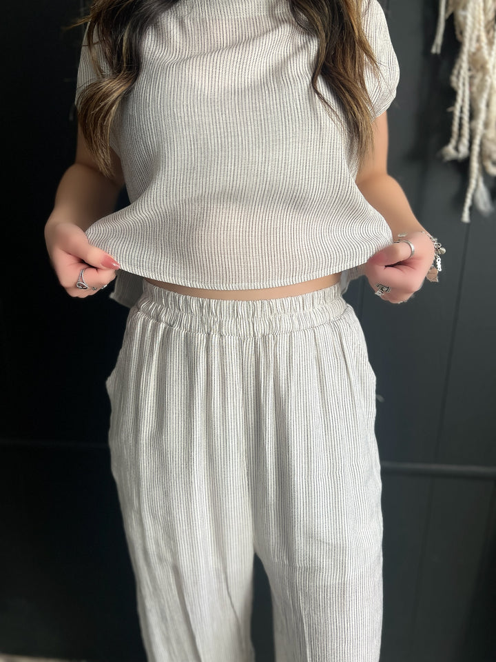 Natural Pinstriped Button Back 2 Piece Set*