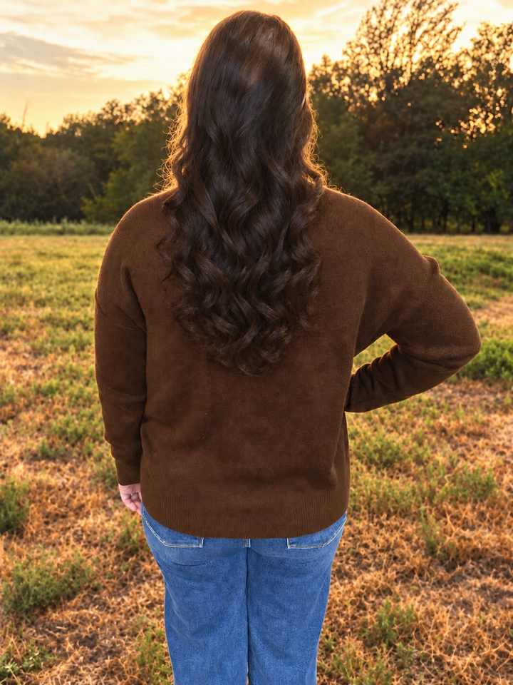 Front Seam Long Sleeve Knit Sweater - 2 Colors