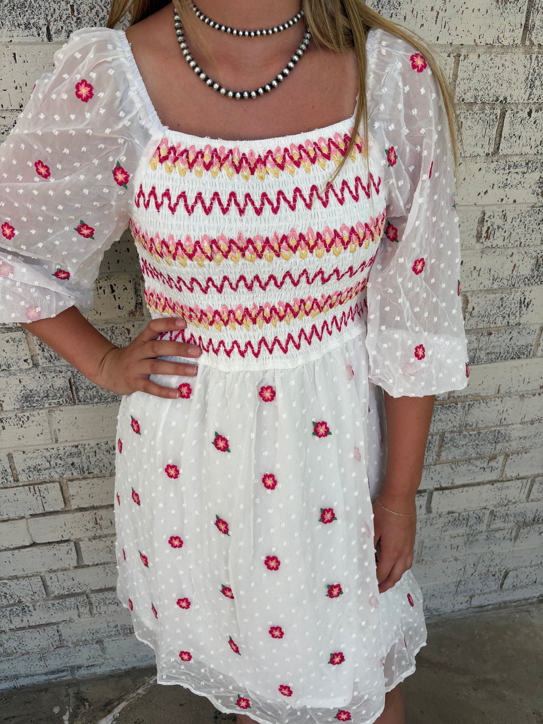 Ivory Floral Embroidered Dress