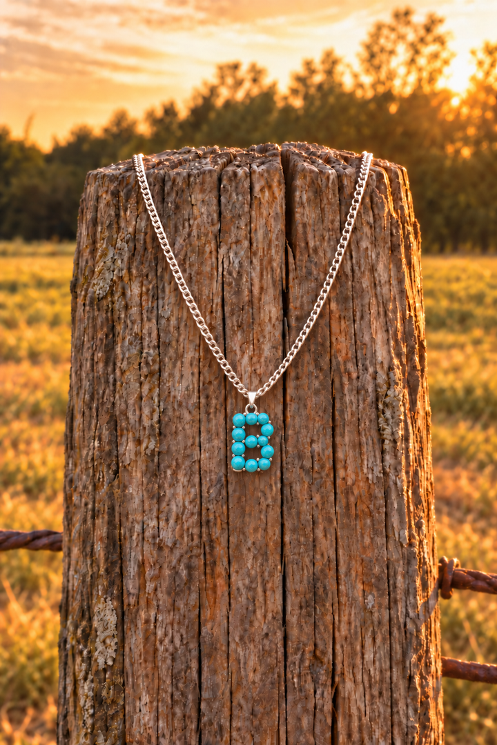 Turquoise Stone Initial Necklace