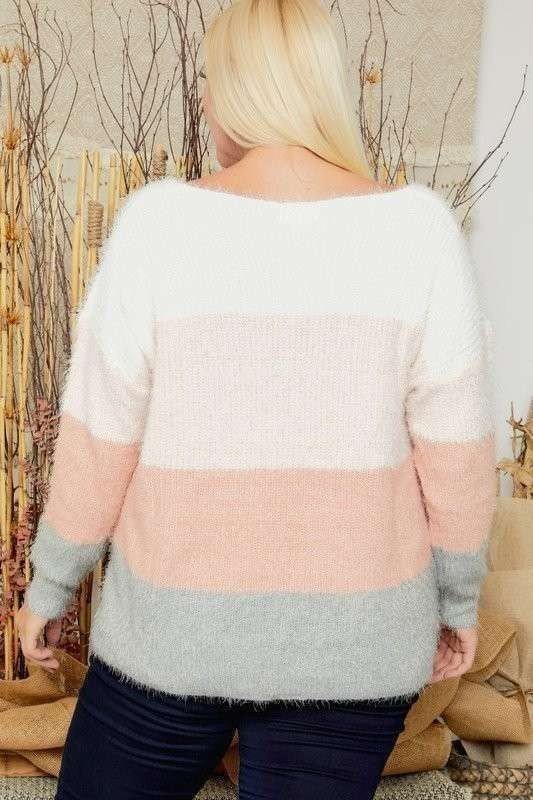 Plus Color Block Wide Neck Knit Sweater Top | gussieduponline