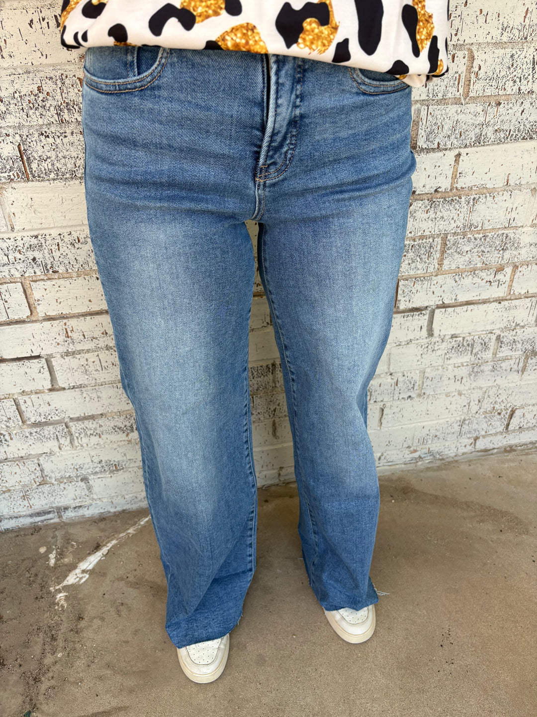 Risen High Rise Wide Leg Cuffed Jeans