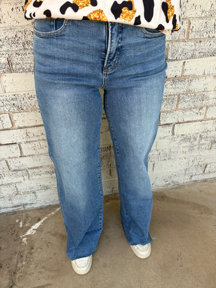 Risen High Rise Wide Leg Cuffed Jeans