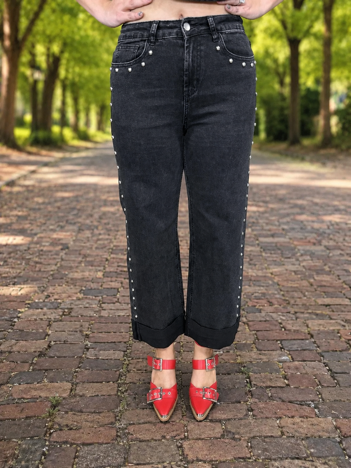 Black Denim Studded Ankle Jeans