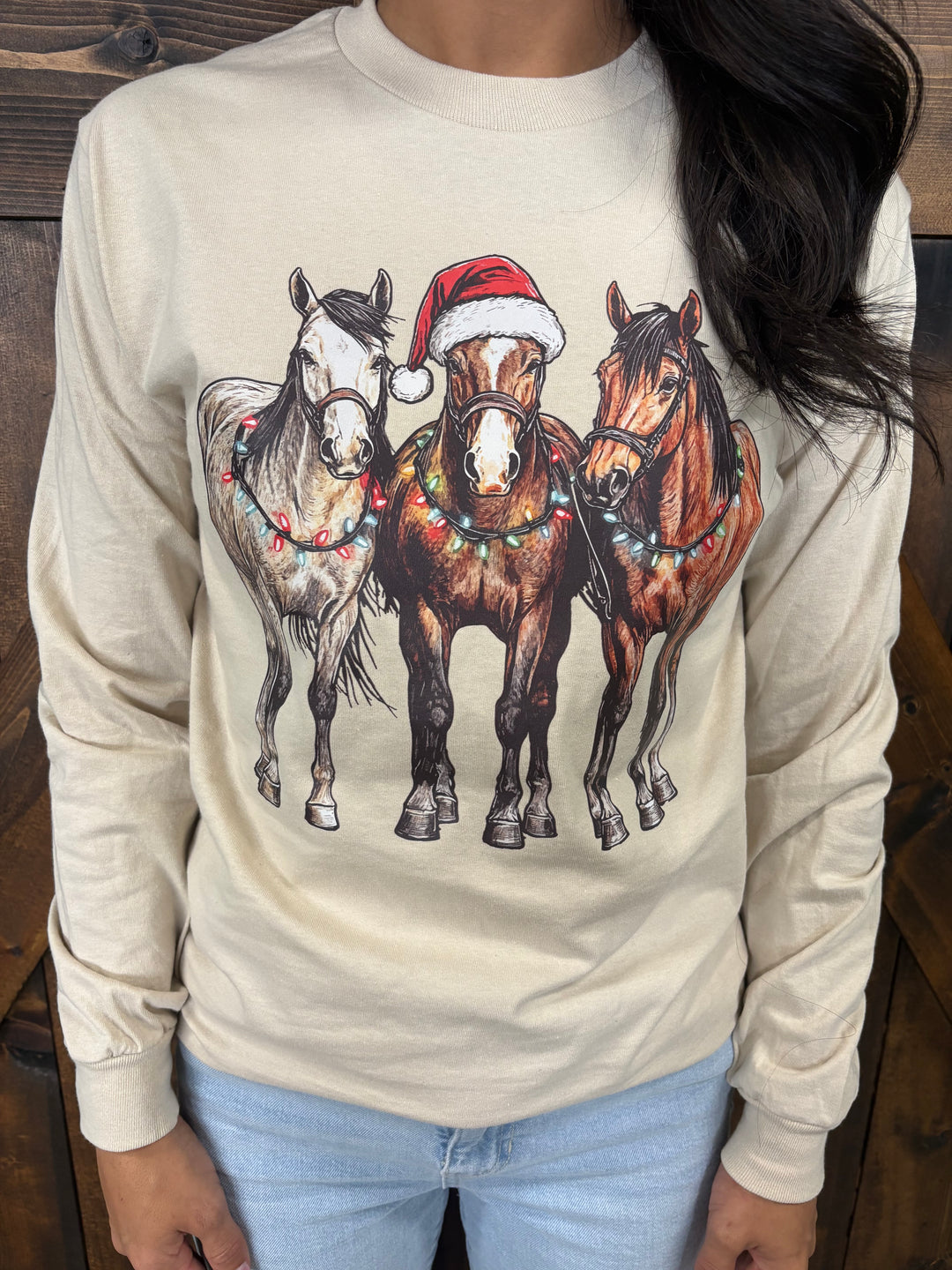 Christmas Horse Graphic Long Sleeve Tee - 2 Colors*