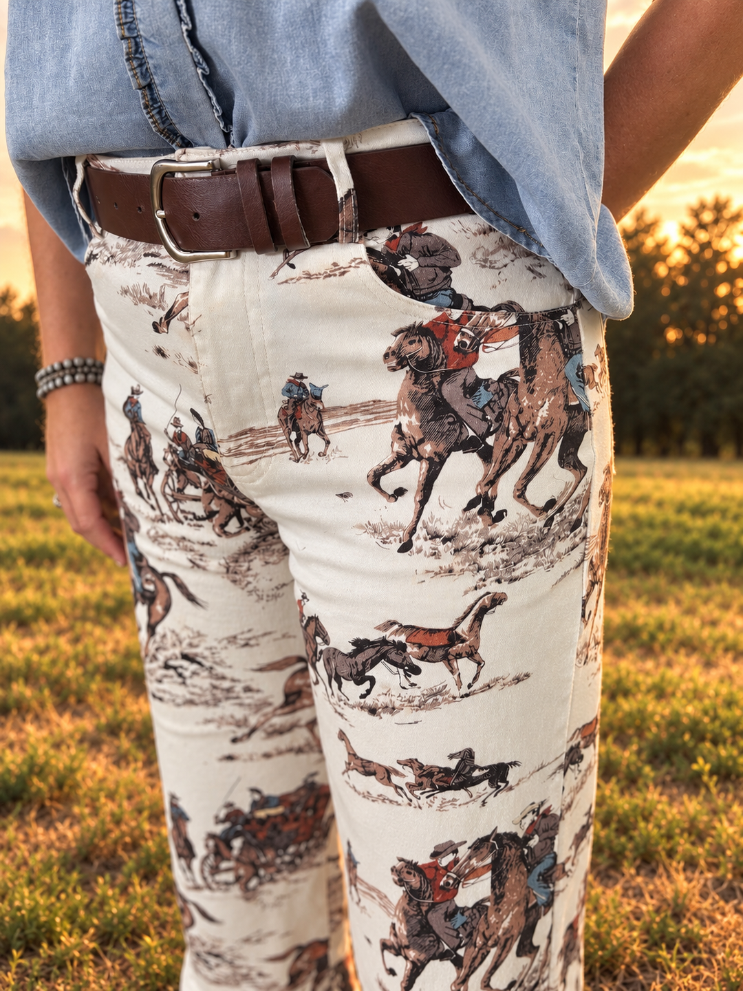 Vintage Equestrian Ruffle Washed Wide Leg Pants
