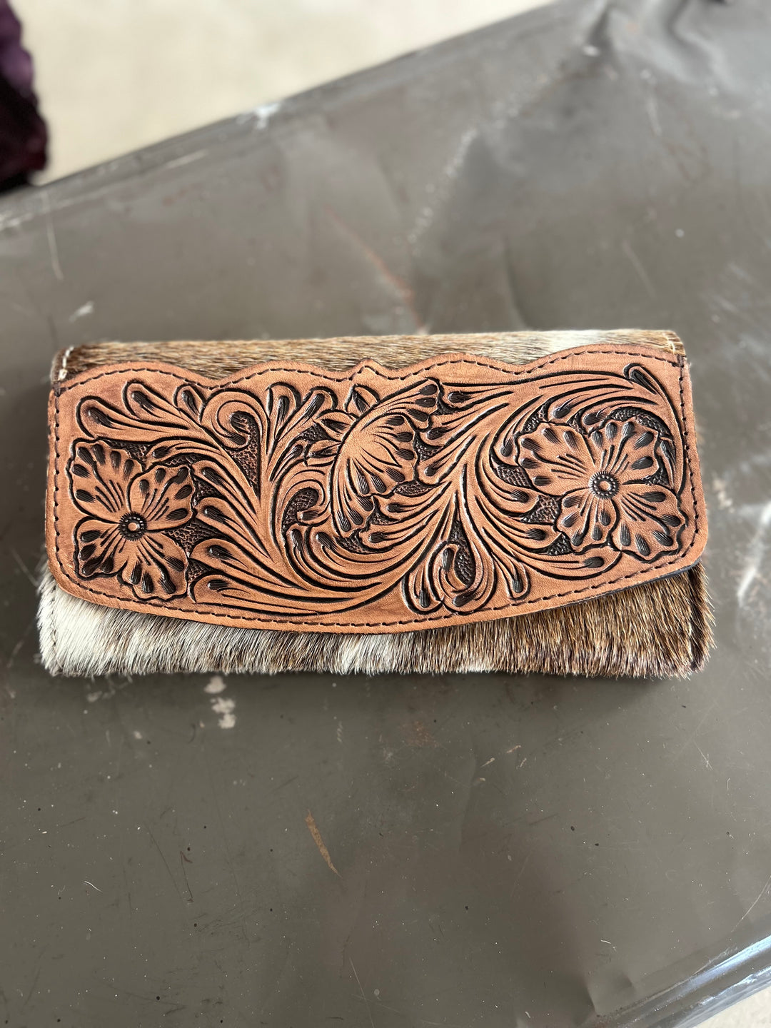 American Darling Hair on Hide Tooled Leather Wallet