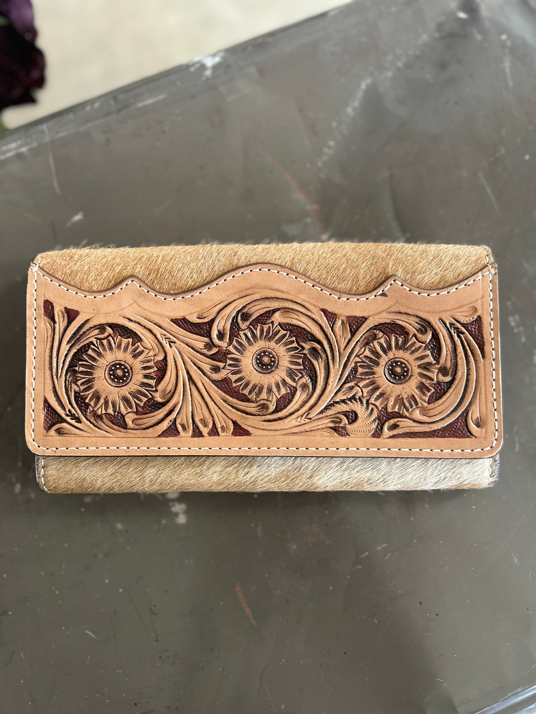 American Darling Hair on Hide Tooled Leather Wallet
