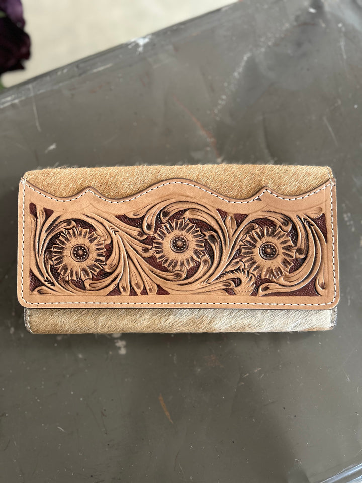 American Darling Hair on Hide Tooled Leather Wallet