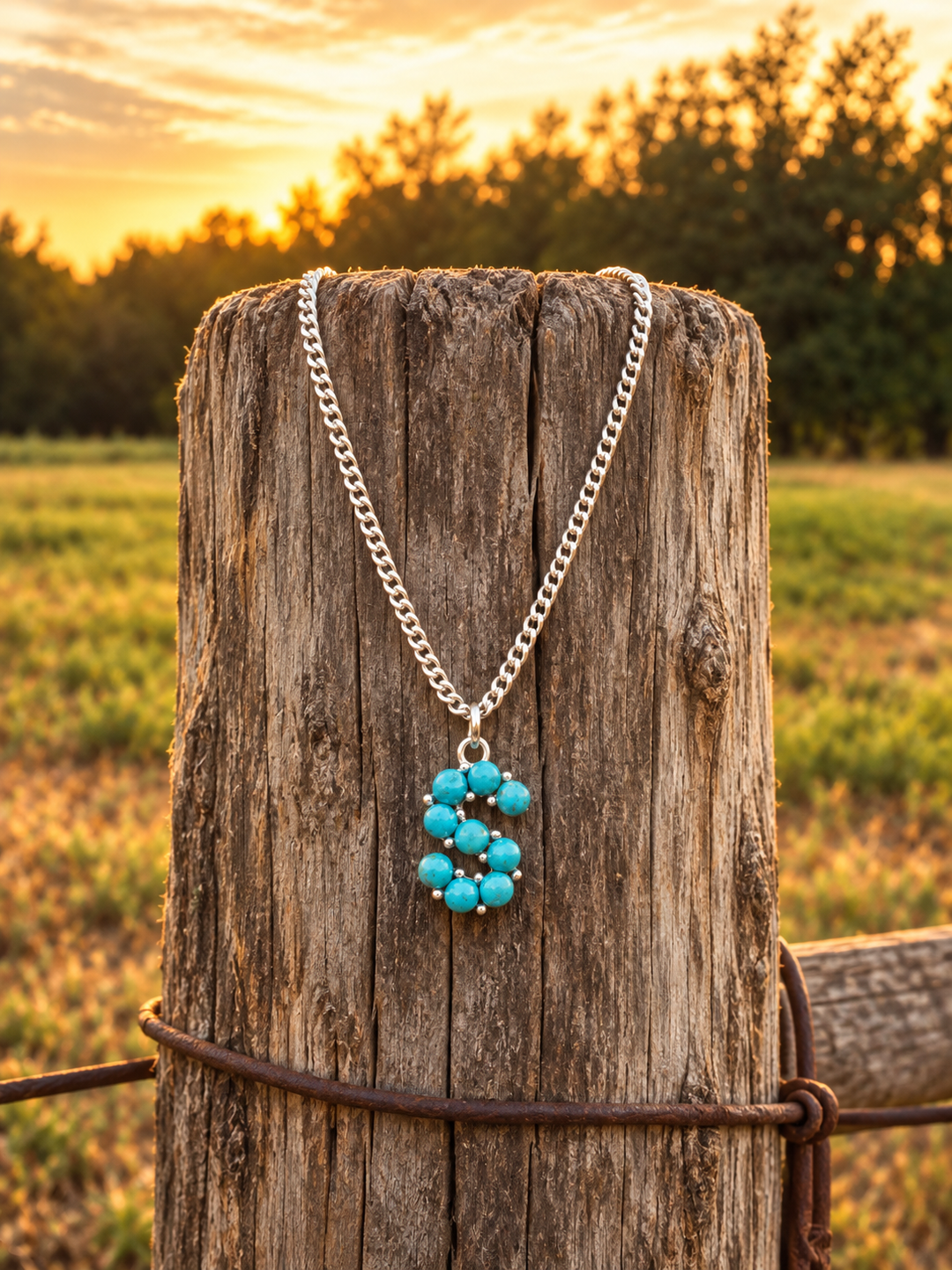 Turquoise Stone Initial Necklace