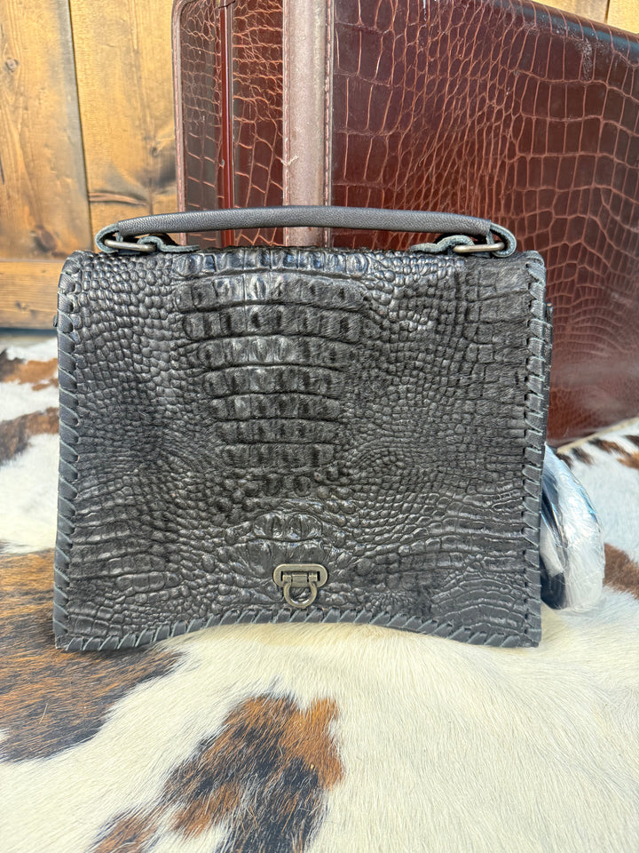 American Darling Black Embossed Leather & Cowhide Crossbody