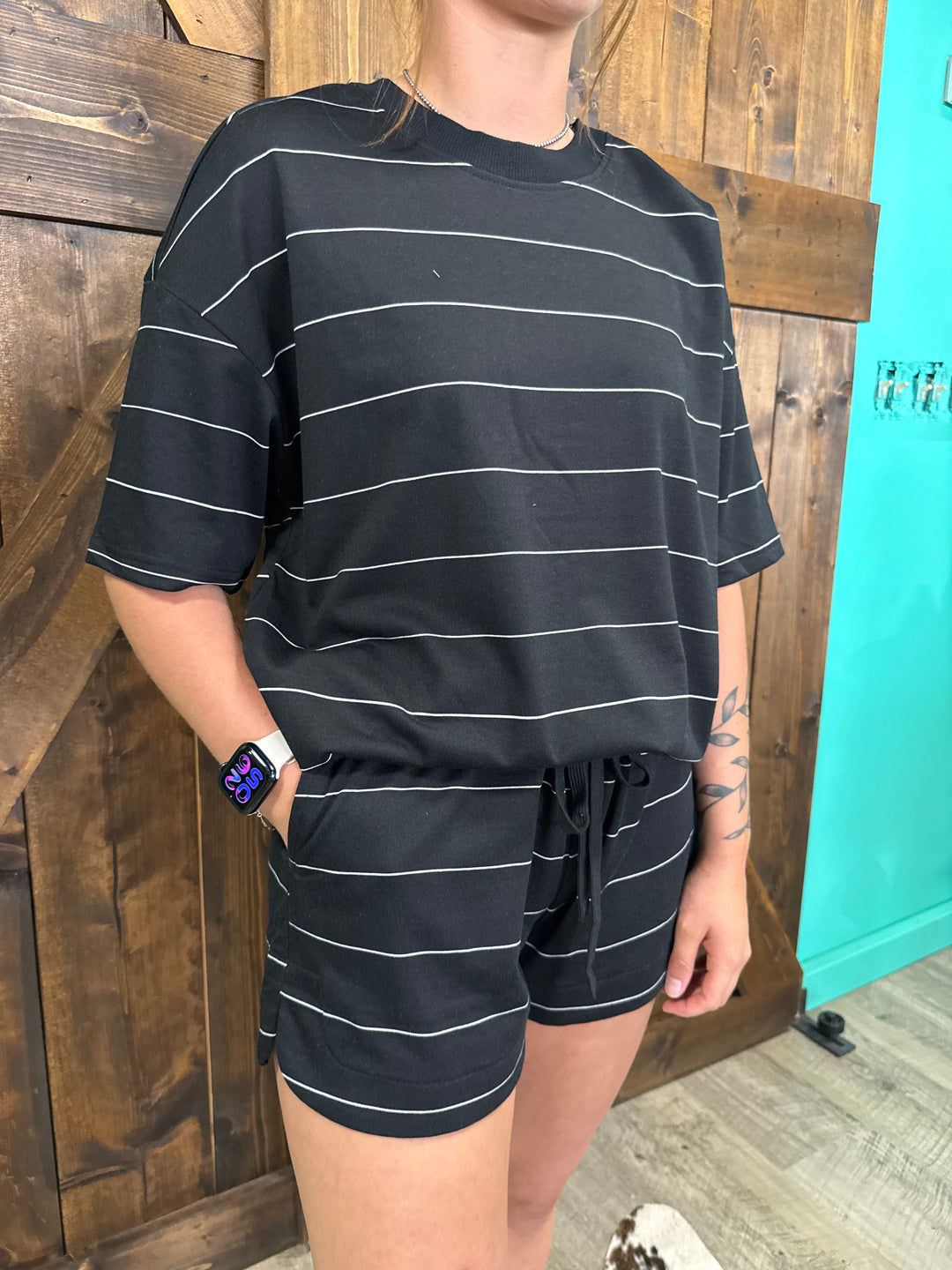 Black Stripe Short Sleeve Set