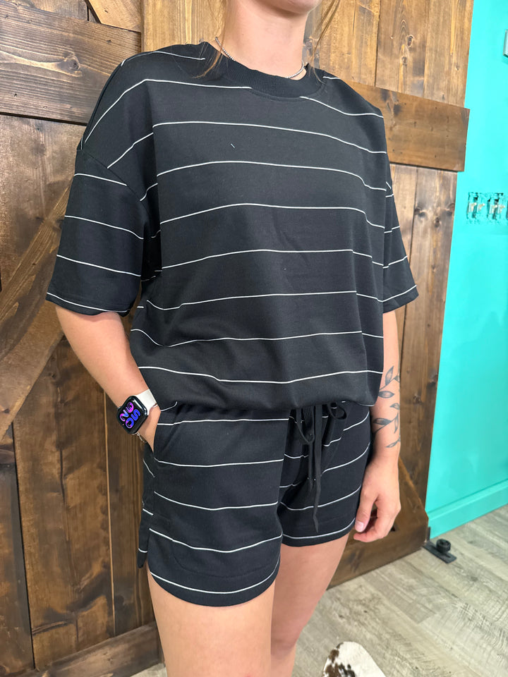 Black Stripe Short Sleeve Set