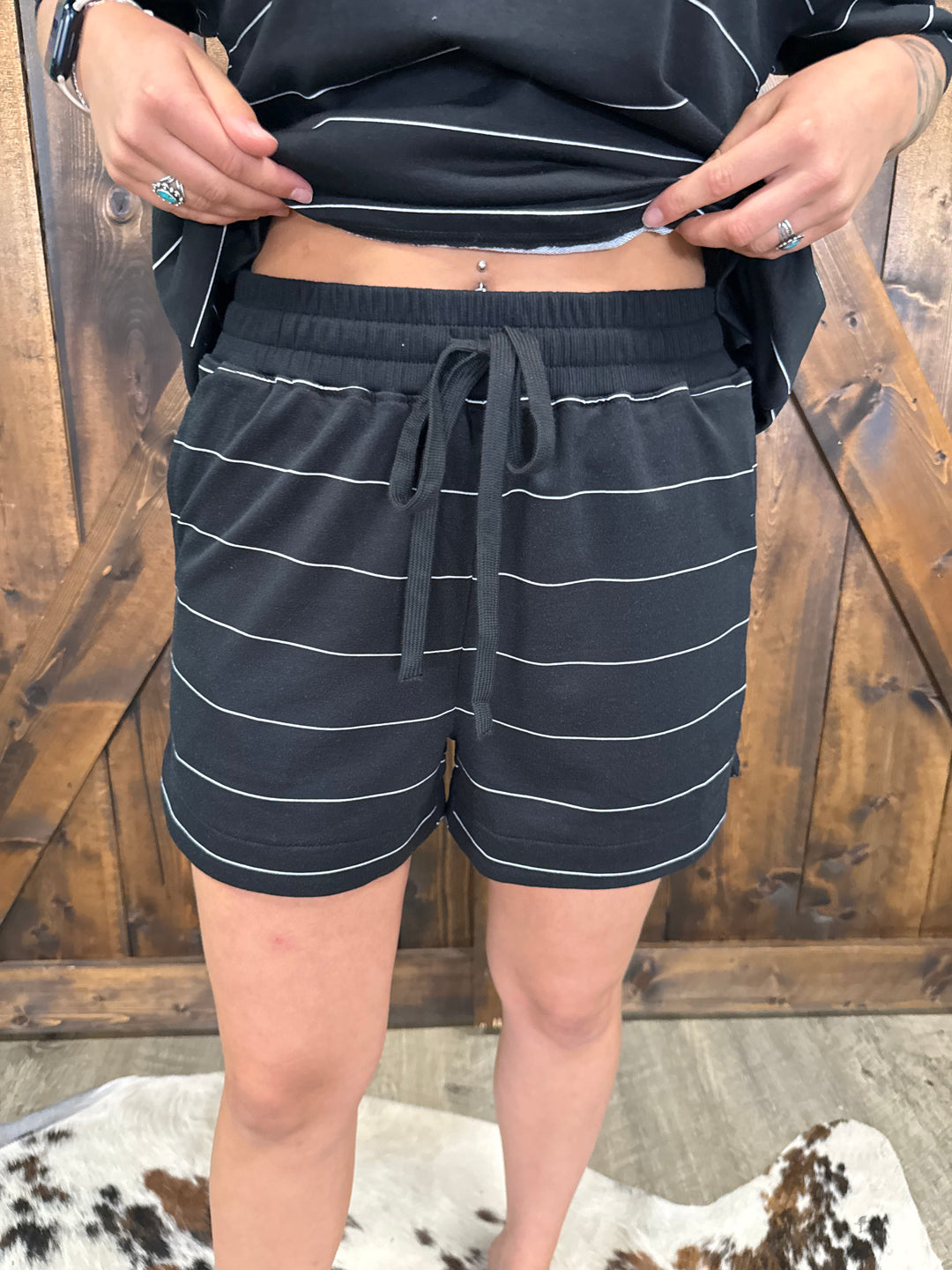 Black Stripe Short Sleeve Set
