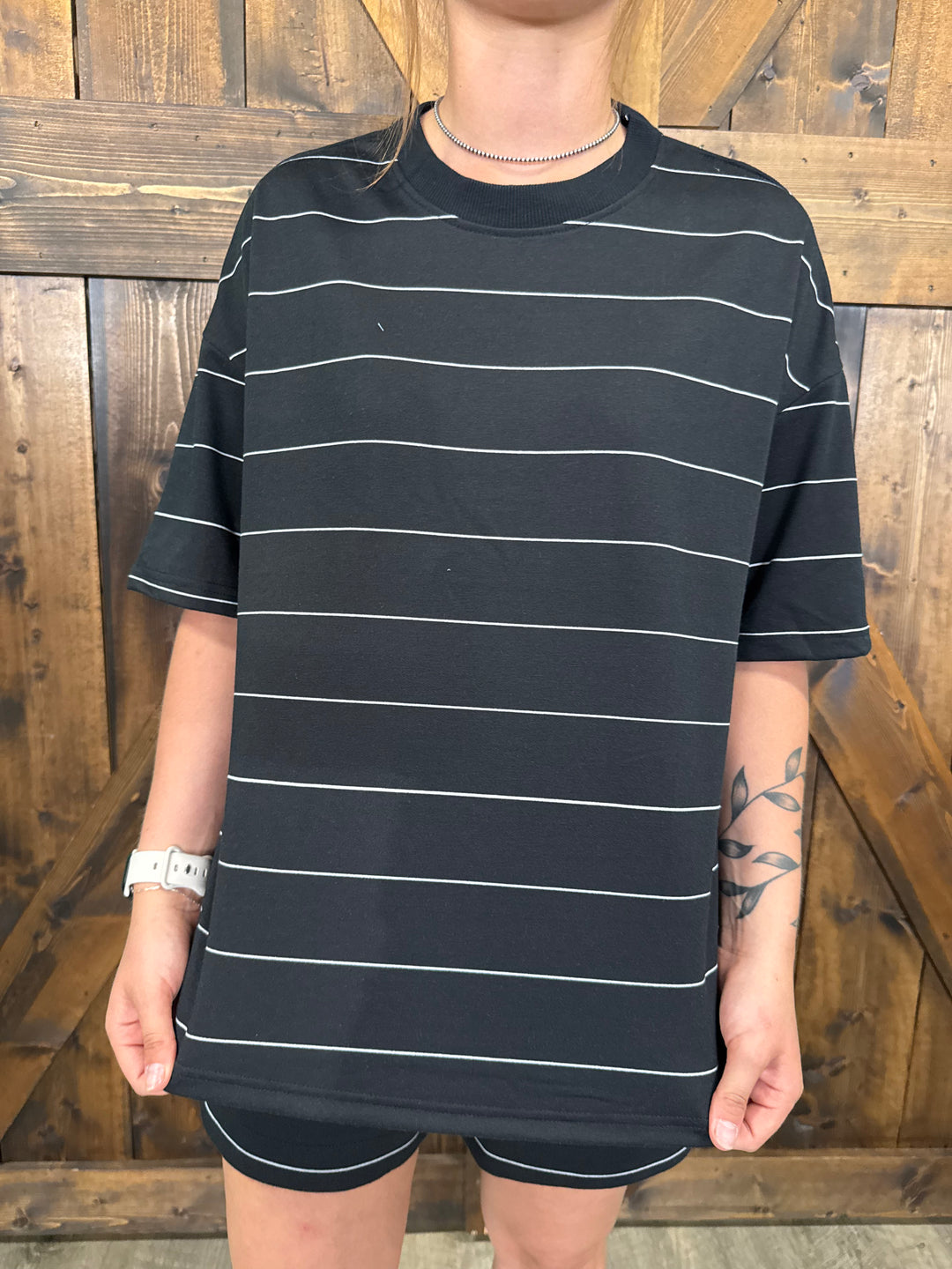 Black Stripe Short Sleeve Set