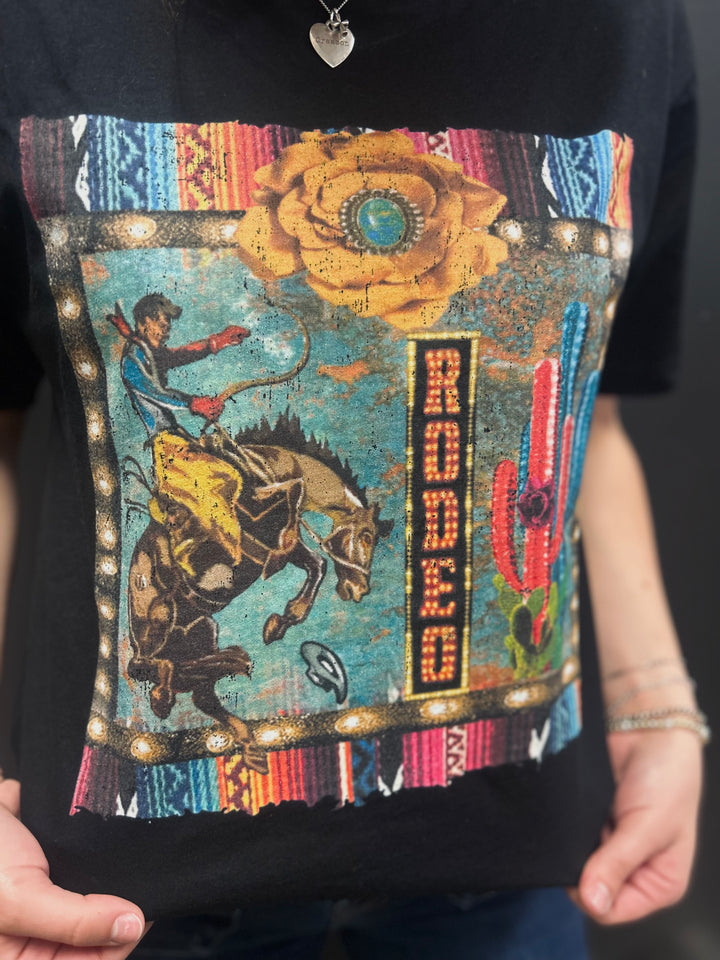 Black Vintage Bronc Rider Serape Graphic Tee