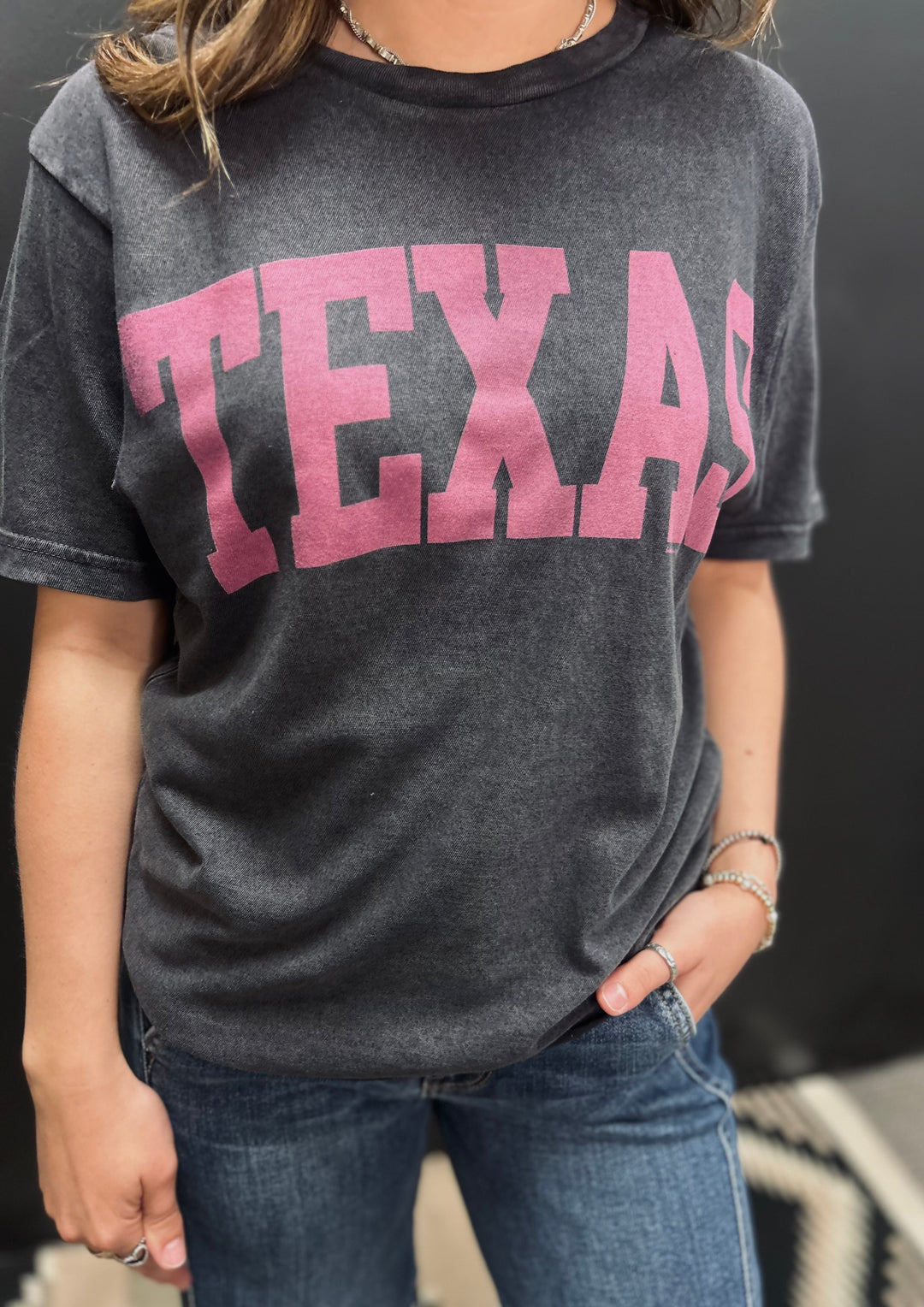 Black Wash Texas Fuchsia Graphic Tee