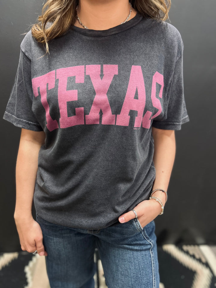 Black Wash Texas Fuchsia Graphic Tee