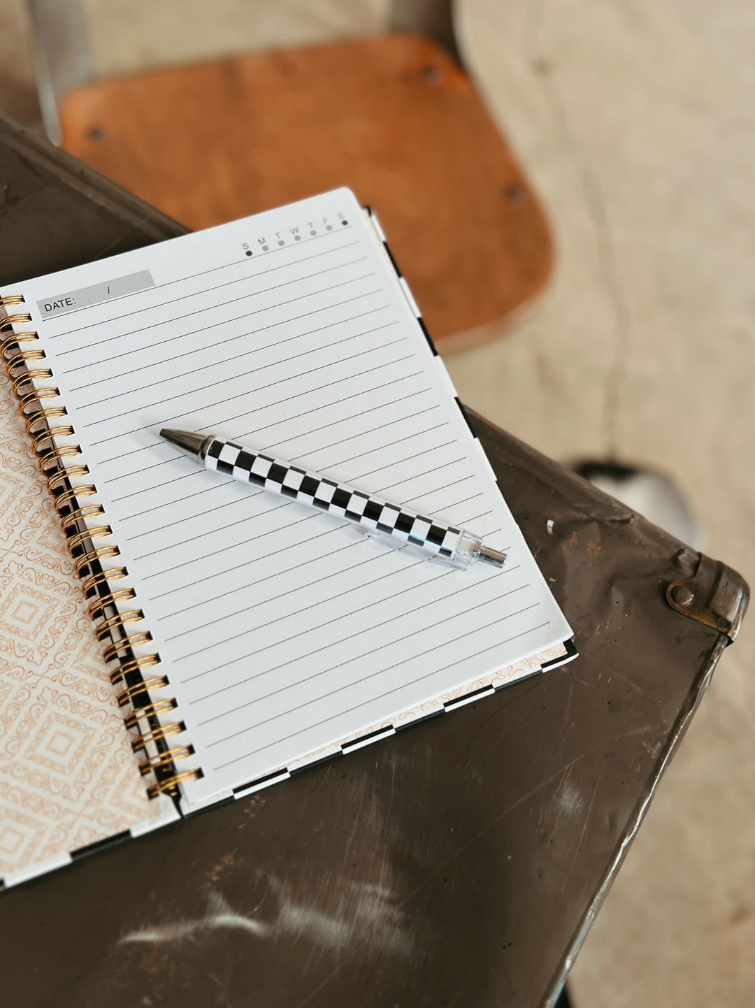 black & white checkered notebook