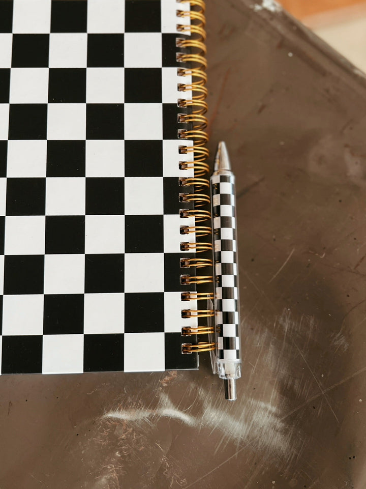 Black & White Checkered Notebook and Pen | gussieduponline