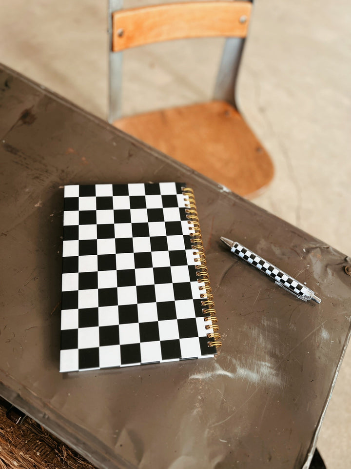Black & White Checkered Notebook and Pen | gussieduponline