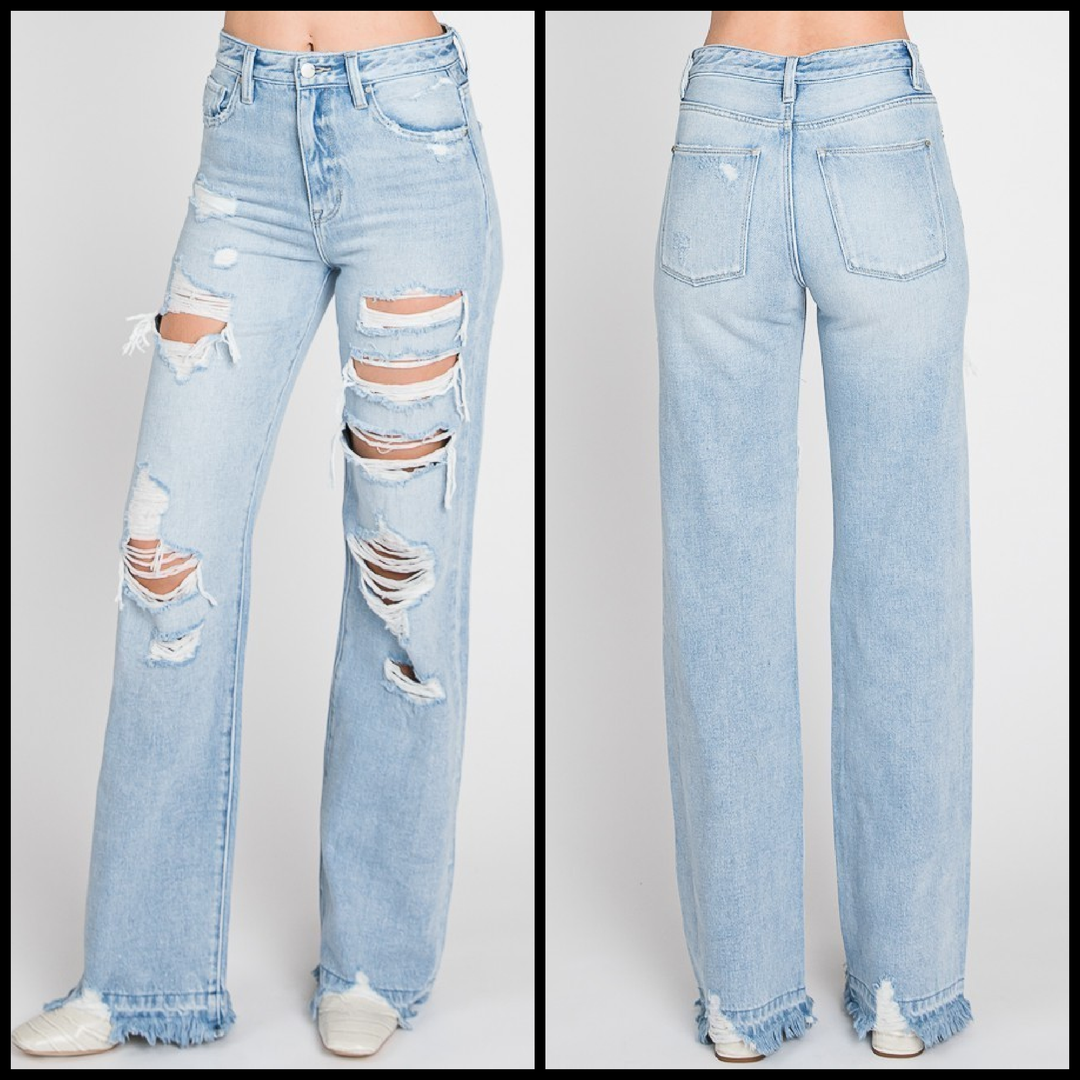 Heavy Distressed High Rise Rigid Vintage Flare | gussieduponline