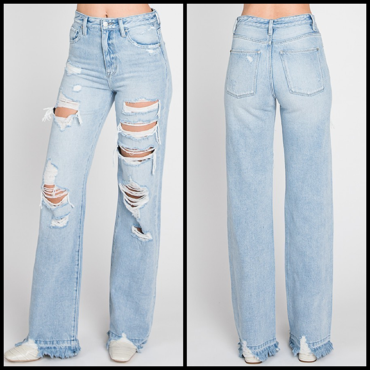 Heavy Distressed High Rise Rigid Vintage Flare | gussieduponline