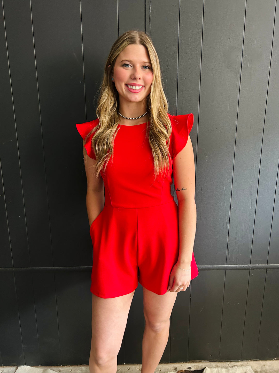 Bow Back Ruffle Sleeve Romper - 2 Colors