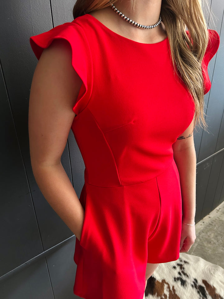 Bow Back Ruffle Sleeve Romper - 2 Colors