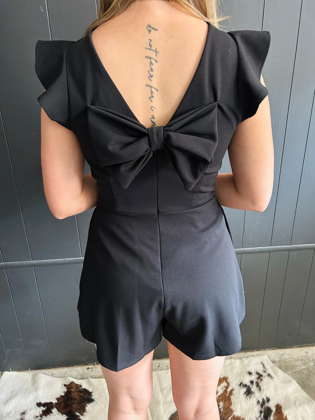 Bow Back Ruffle Sleeve Romper - 2 Colors