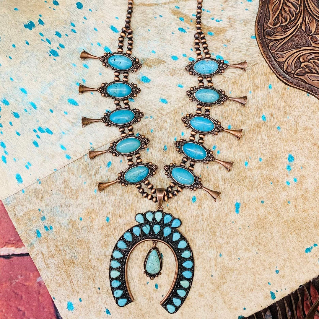 Bronze Triumphant Turquoise Squash Blossom Necklace | gussieduponline